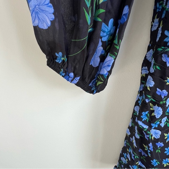 New Shoshanna Kiana Floral Dress Ruched Skirt Mock Neck Long Sleeve Mini 12 Blue - Picture 9 of 16